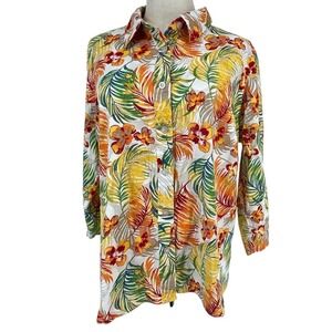 Breckenridge Womens XL Tropical Floral Palm Leaf Button Front Shirt Multicolor